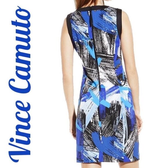 NWT VINCE CAMUTO Art Inspired Bright Blue Brushstroke Mini Sheath Dress, Size 8 - Picture 4 of 10